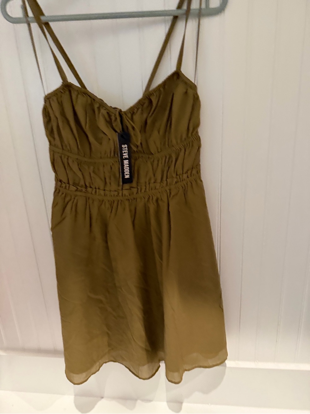 Steve Madden Olive Ruched Spaghetti Strap Mini Dress